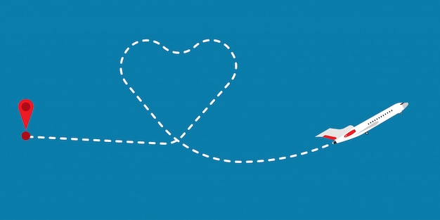 Amor ruta ruta vuelo avión vector ilustración