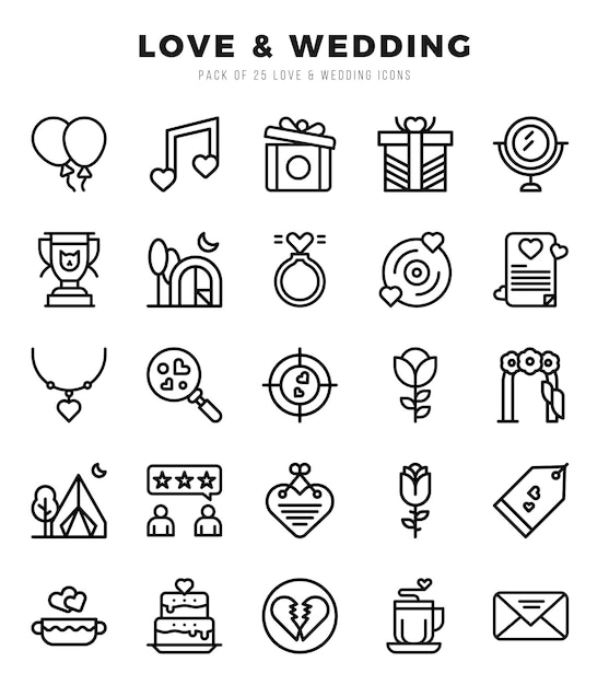 Amor Set de íconos de bodas Ilustración vectorial