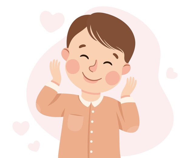 El amor por sí mismo con el niño admirándose a sí mismo amando su apariencia Ilustración vectorial