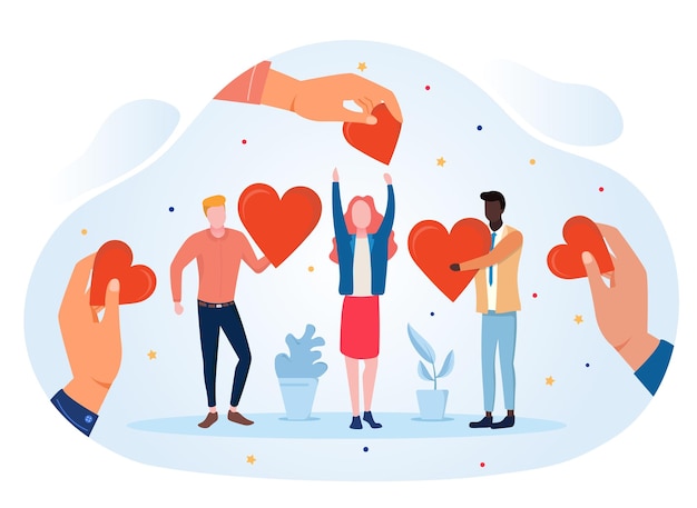 El amor sincero como un símbolo de caridad y ayudar a los personajes dar a la chica corazones de apoyo y