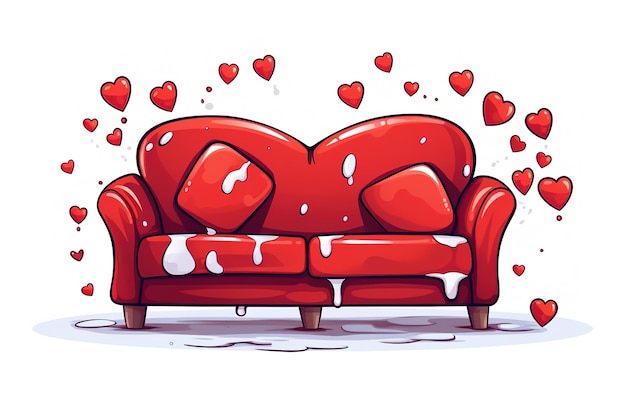 Vector en el amor sofá rojo personaje de dibujos animados