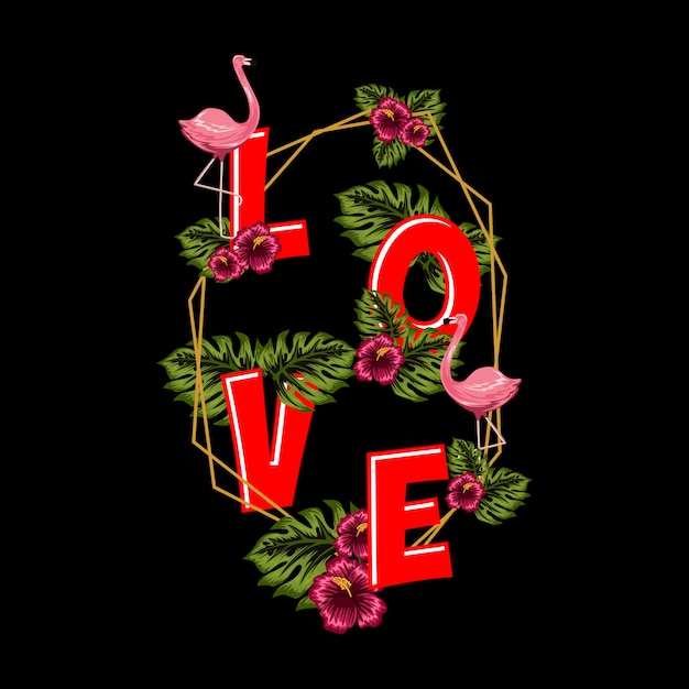 Vector amor texto con fondo floral