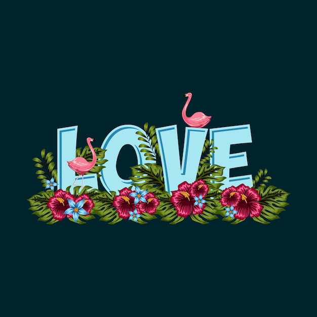Vector amor texto con fondo floral