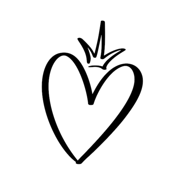 Amor Vector negro marco en forma de corazón con corona pincel icono dibujado a mano día de San Valentín