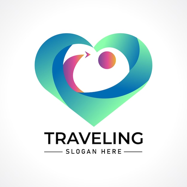 El amor por viajar Logo en forma de corazón con avión