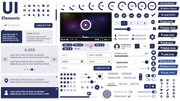 Una amplia plantilla web con marcadores de posición para imágenes de texto y controles de interfaz de usuario adecuados para páginas de negocios o vitrinas de innovación