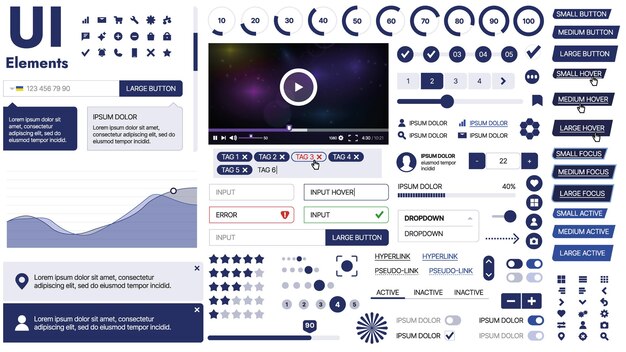 Una amplia plantilla web con marcadores de posición para imágenes de texto y controles de interfaz de usuario adecuados para páginas de negocios o vitrinas de innovación