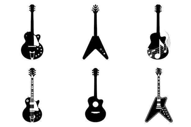 Amplificador acústico Siluetas de guitarra eléctrica Ilustración vectorial Bundle de cliparts musicales