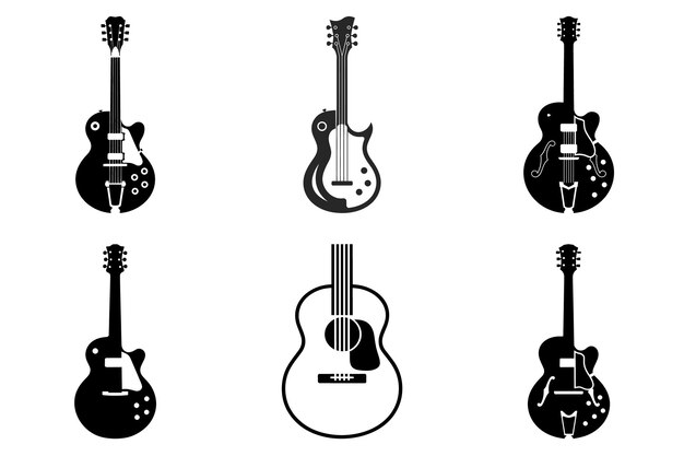 Amplificador acústico Siluetas de guitarra eléctrica Ilustración vectorial Bundle de cliparts musicales
