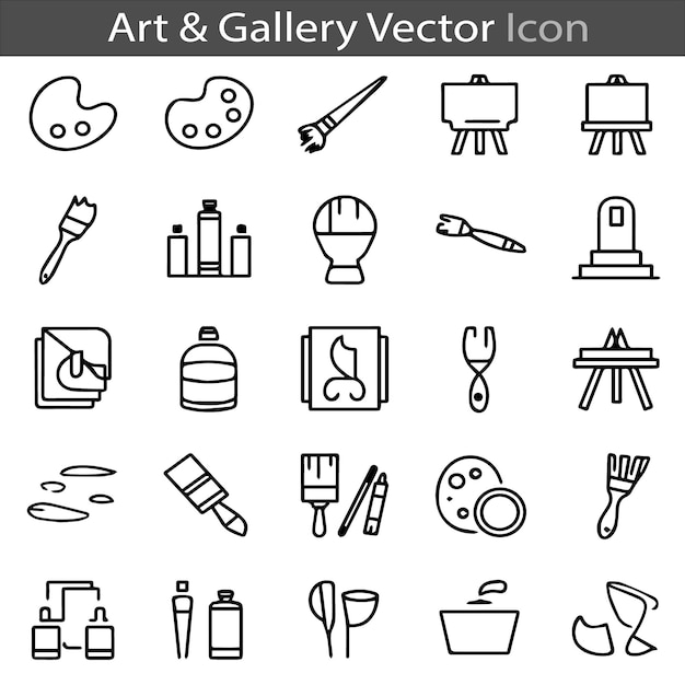 Amplificador de arte Galería de iconos de contorno plano Colección de conjuntos Ilustración vectorial