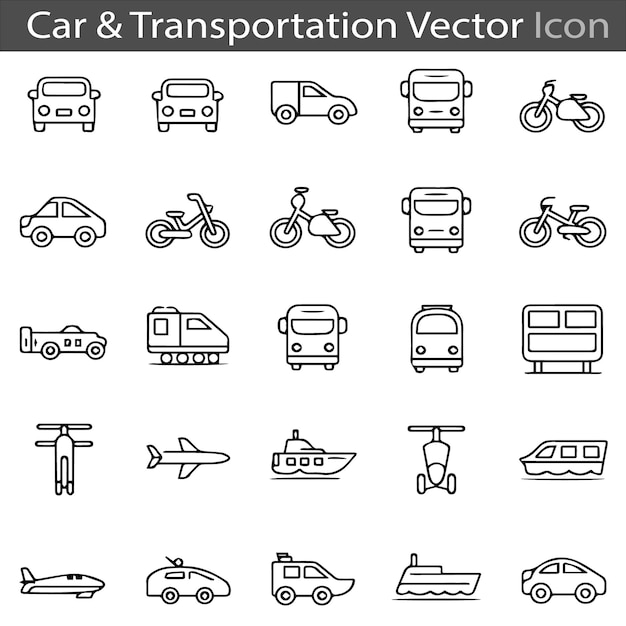 Amplificador de automóviles Transporte contorno plano colección de iconos conjunto ilustración vectorial