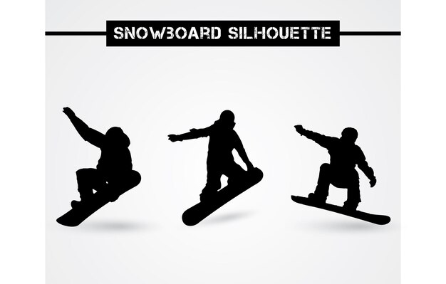 Vector amplificador creativo conjunto vectorial de siluetas de modelos de jinetes de snowboard