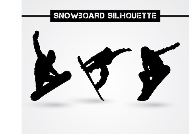 Amplificador creativo Conjunto vectorial de siluetas de modelos de jinetes de snowboard