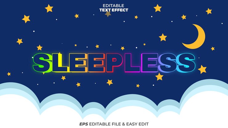 Vector amplificador de efectos de texto editable de sleepless easy edit