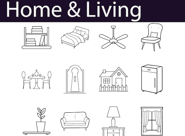 Amplificador de hogar Ilustración del conjunto de iconos de Living Line Art