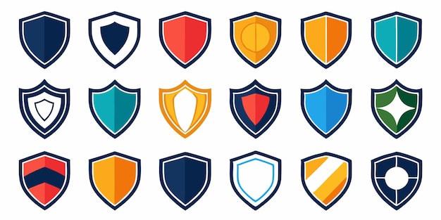Amplificador de insignia Escudo Conjunto de forma geométrica Color Pacto de activos vector sobre fondo blanco