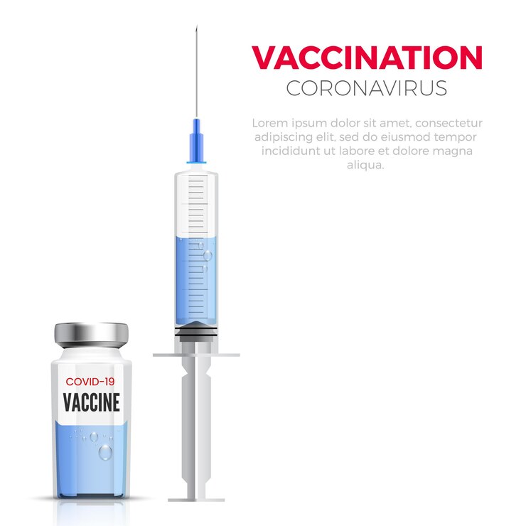 Vector ampolla y jeringa con vacuna covid. vacuna contra el coronavirus.