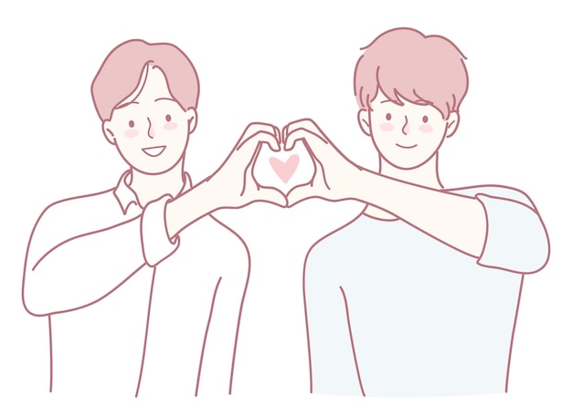 An Illustration Depicting Two Friends Forming a Heart Gesture to Celebrate Their Bonding