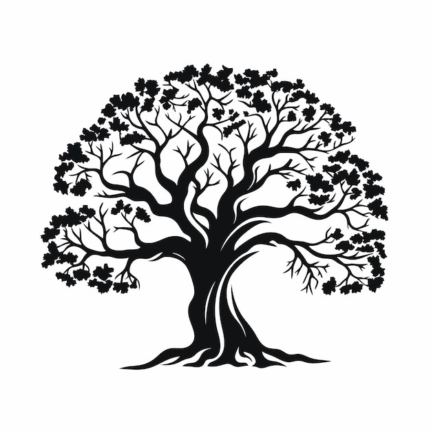 an_oak_tree_silhouette_tattoo_vector_simplistic