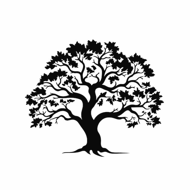 an_oak_tree_silhouette_tattoo_vector_simplistic