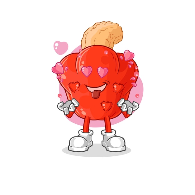 Anacardo fruta fallin amor vector personaje de dibujos animados