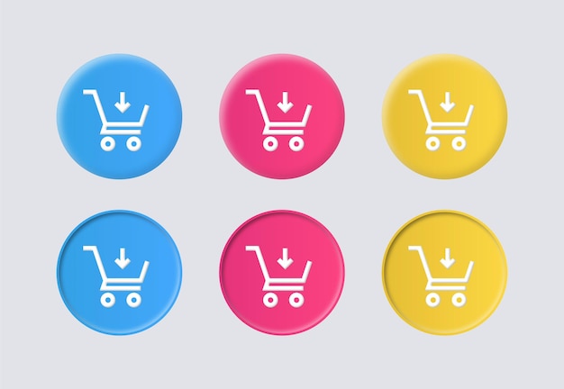 añadir al botón del icono del carrito de la compra con la flecha hacia abajo en los iconos de círculo redondo 3d botones de colores redondos