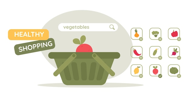 Añadir al carrito concepto de verduras Compras en línea Carrito de compras con verduras