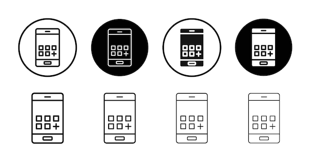 Añadir icono de aplicaciones conjunto de logotipo de vector de arte de línea negra