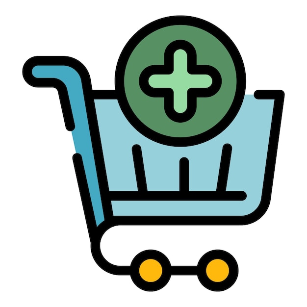 Añadir icono de carrito de compras Contorno agregar icono vectorial de carrillo de compras Color plano aislado