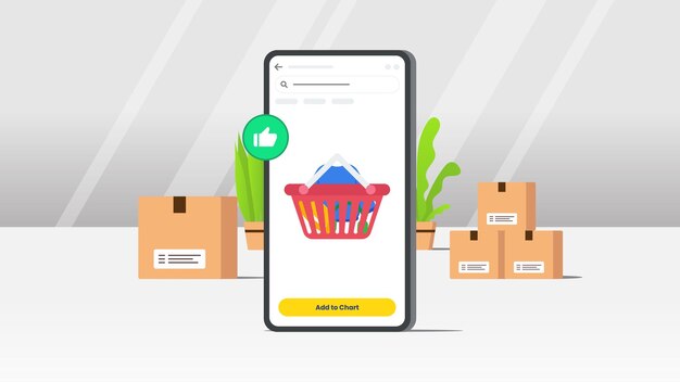 Añadir a la visualización de gráficos en la aplicación de comercio electrónico móvil Ilustración vectorial con fondo gris