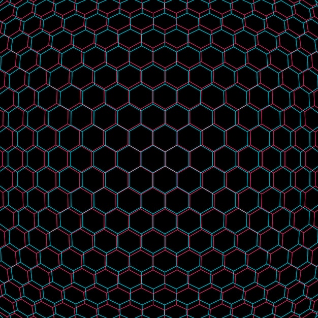 Anaglif paramétrico hexagonal net fondo negro decoración telón de fondo