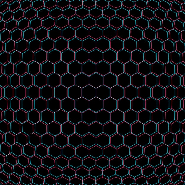 Vector anaglif paramétrico hexagonal net fondo negro decoración telón de fondo