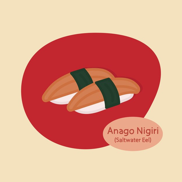 Anago Nigiri Anguila de agua salada Sushi comida japonesa comida dibujada a mano ilustración vectorial