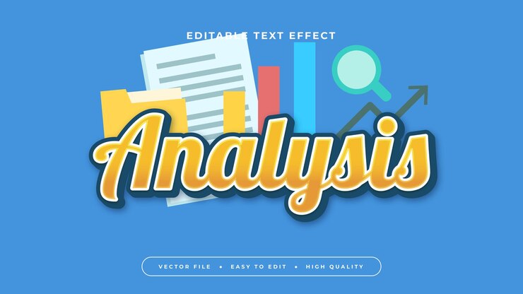 Vector análisis amarillo blanco y azul estilo de fuente de efecto de texto editable en 3d