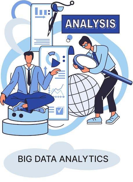 Vector análisis de big data proceso de análisis de fuentes de datos grandes y complejas para identificar tendencias, metáforas del comportamiento del cliente y preferencias del mercado para tomar decisiones comerciales más efectivas exploración de datos