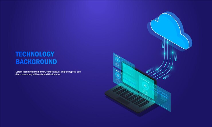 Vector análisis de computadora portátil procesamiento de servicios en la nube concepto de copia de seguridad de archivos vector isométrico análisis de base de datos