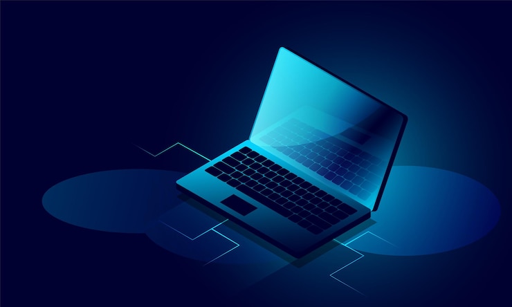 Vector análisis de la computadora portátil que procesa la copia de seguridad del archivo del concepto de servicios en la nube y la base de datos vectorial isométrica