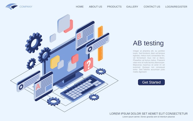 Análisis de contenido de prueba AB ilustración de concepto de vector isométrico 3d plano