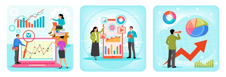 Vector análisis de datos en una computadora portátil análisis de datos en una interfaz móvil profesional observación de tendencias