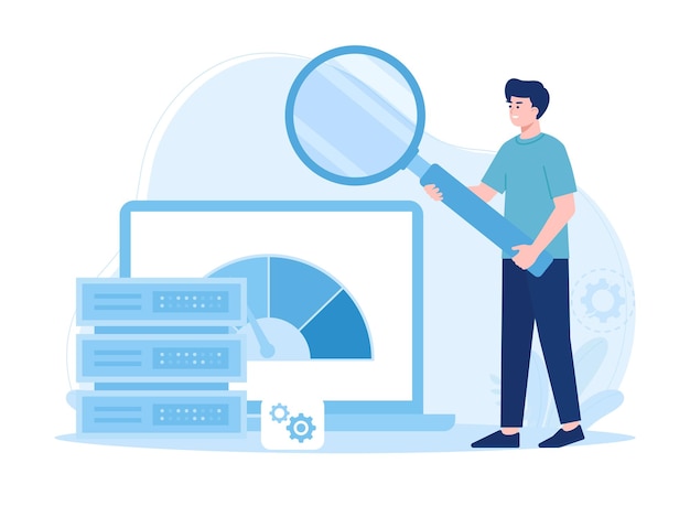 Vector análisis de datos y concepto de gestión de bases de datos ilustración plana