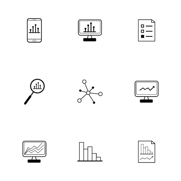 Análisis de datos Conjunto de líneas Arte vectorial de íconos