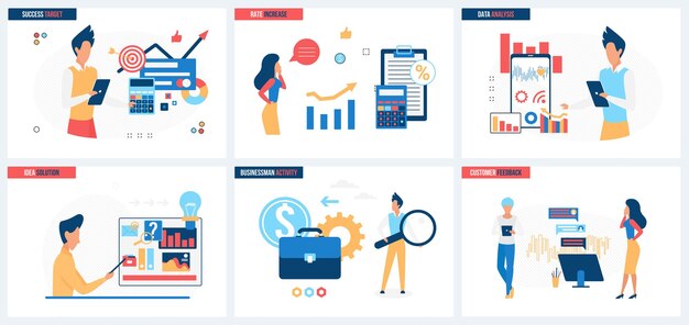 Análisis de datos empresariales conjunto de análisis de datos financieros trabajo de analista en el desarrollo de la empresa