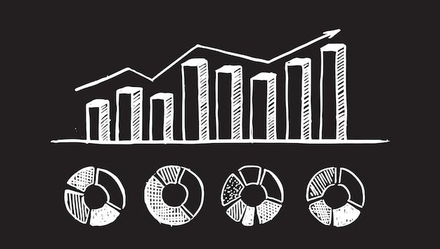 Análisis de datos empresariales con gráfico de crecimiento y gráfico circular