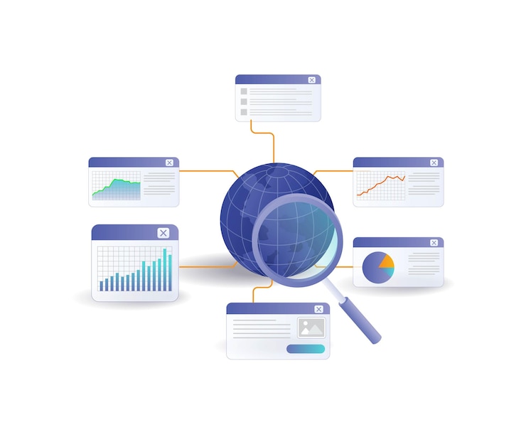 Vector análisis de datos empresariales infográficos mundiales.