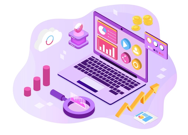 Análisis de datos de la escala evolutiva para el estudio de sitios web y sitios web móviles infográfico plano