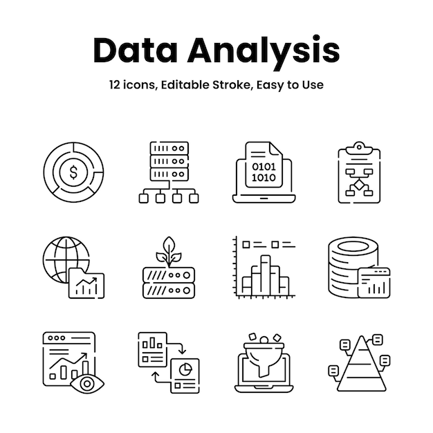 Análisis de datos y estadísticas cuidadosamente elaborados iconos descargar este vector premium fácil de usar