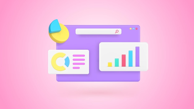 Análisis de datos de flujo de trabajo empresarial diagrama de gráfico de barras navegador de Internet icono 3d vector realista