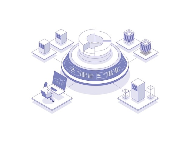 Vector análisis de datos ilustración isométrica color lineal adecuado para aplicaciones móviles sitio web banner diagramas presentación y otros recursos gráficos