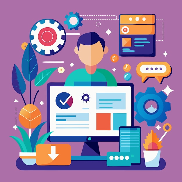Análisis de datos de ilustración vectorial de marketing digital y gestión web