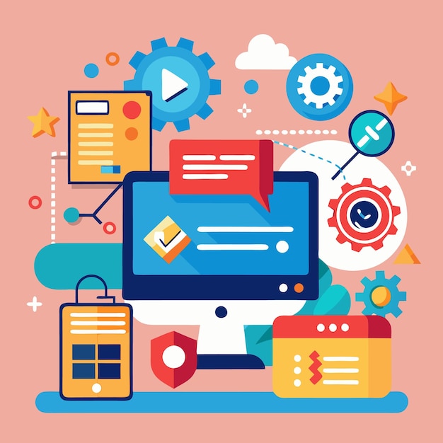 Análisis de datos de ilustración vectorial de marketing digital y gestión web